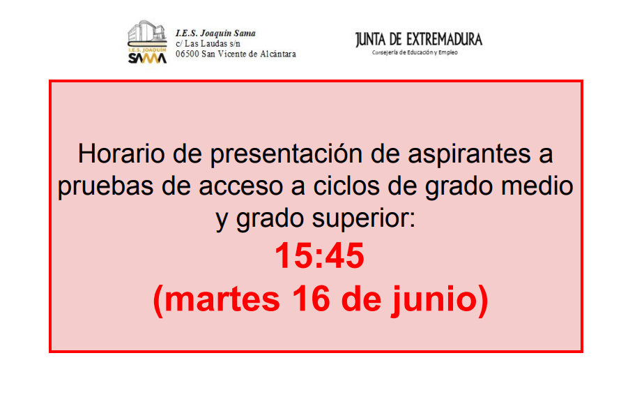 HORARIO PRUEBAS CICLO