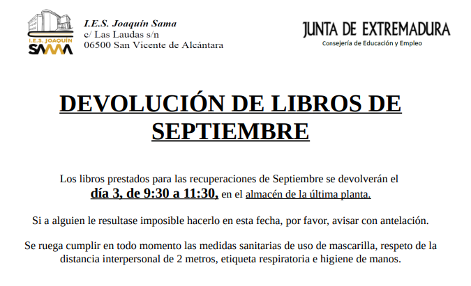 DEVOLUCIÓN DE LIBROS SEPT 2020