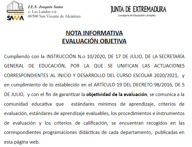 NOTA INFORMATIVA EVAL OBJETIVA